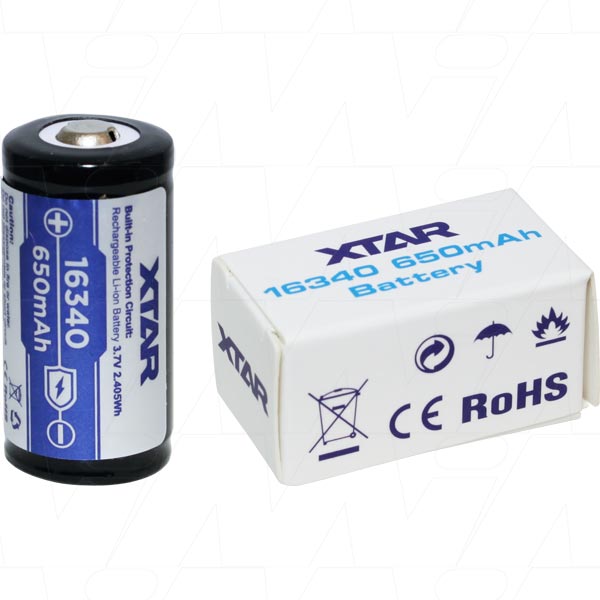 XTAR 16340 650mAh Li-Ion Battery | High-Performance Rechargeable Power Cell for Professional Flashlights