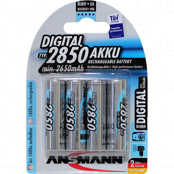 ANSMANN 5035092-BP4 Professional AA NiMH Rechargeable Batteries 2850mAh, 1.2V, German-Engineered for High-Drain Devices