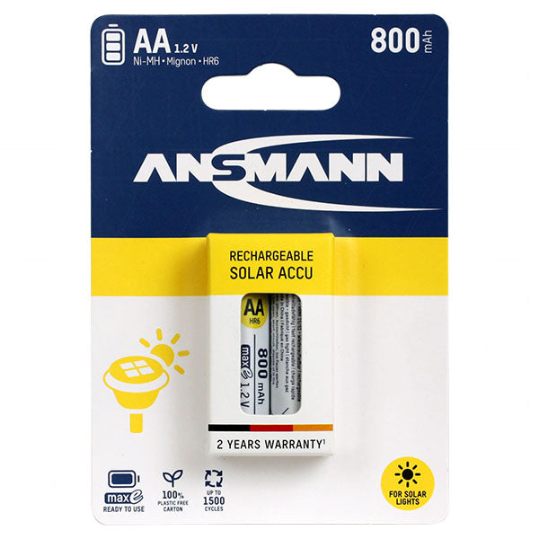 ANSMANN 5035513-BP2 AA NiMH 800mAh Rechargeable Batteries - Long-Lasting Power for Daily Devices, Eco-Friendly, 1.2V, 75% Charge Retention
