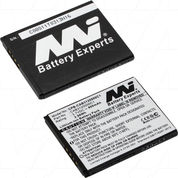 Professional-Grade 800mAh Lithium-Ion Battery for Mobile Devices - MI Battery Experts CPB-CAB3120000C1-BP1 3.7V 3.0Wh Compact Power Source