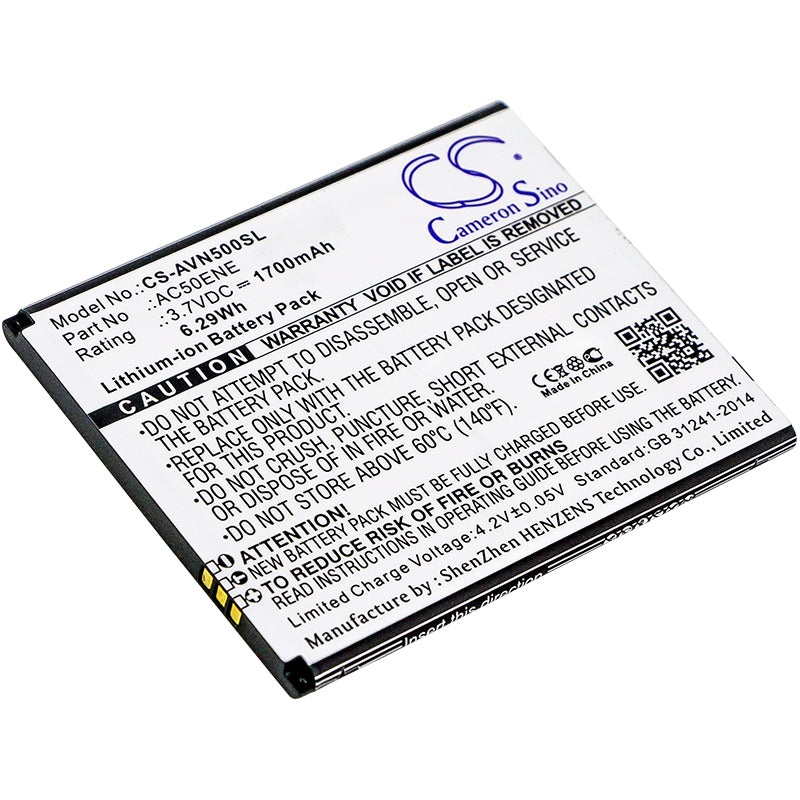 1700mAh Replacement Battery for Archos 50e Neon Smartphone - 3.7V Li-ion, 71.5x58x4.2mm Dimensions