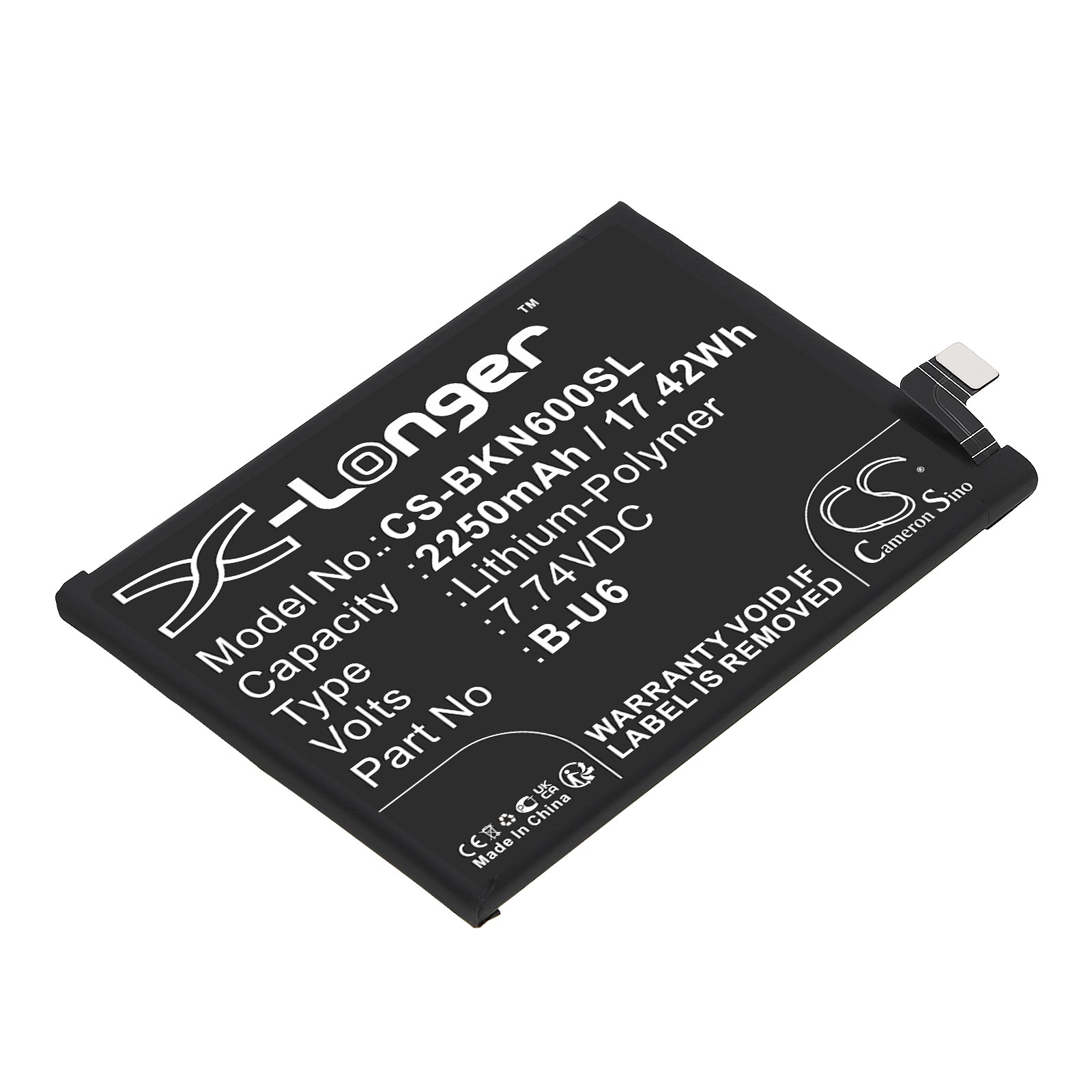 2250mAh Replacement Battery for VIVO iQOO Neo6 SE 5G (V2199A) B-U6 - Li-Polymer 7.74V 17.42Wh - Phone Battery
