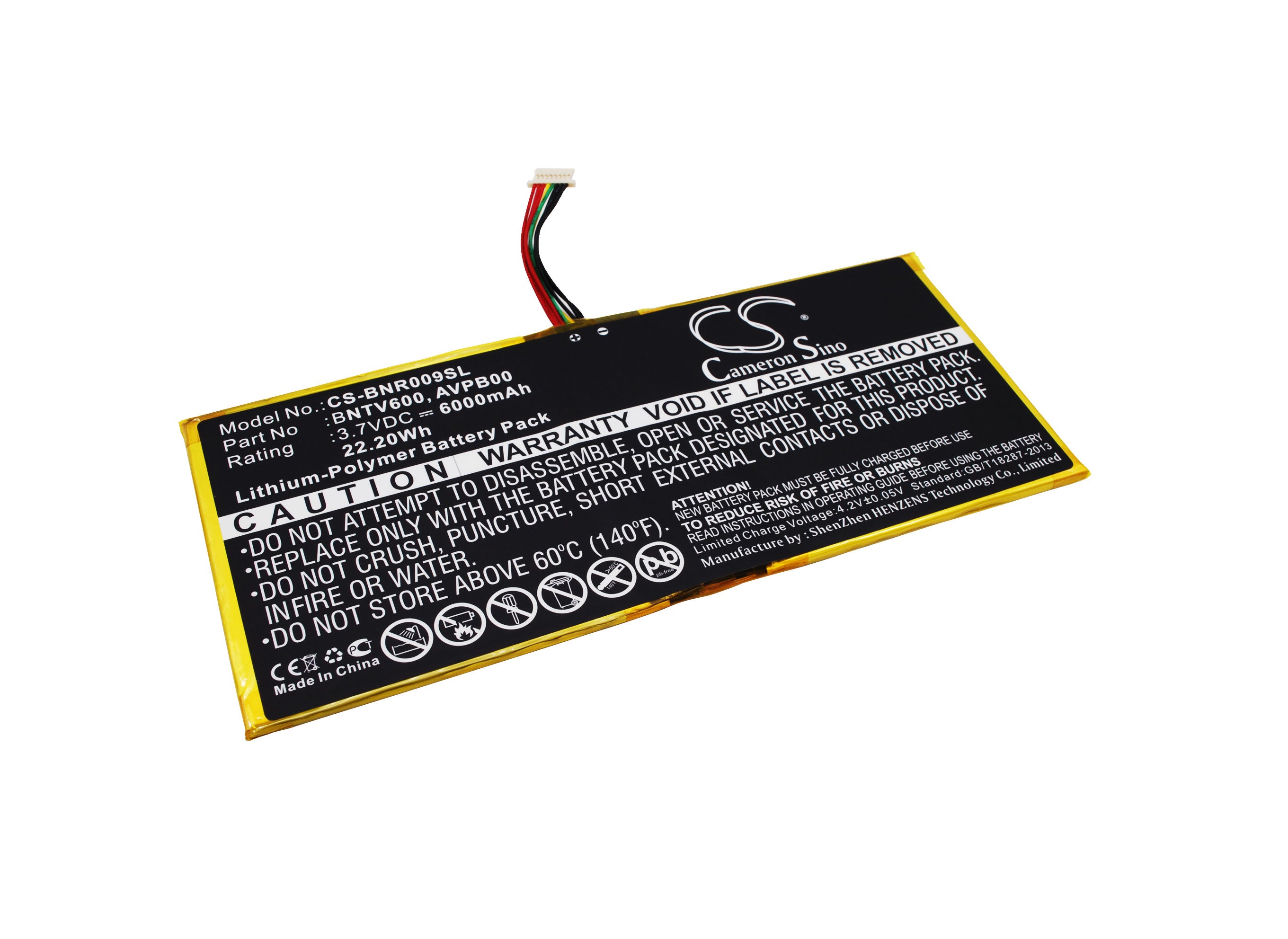 6000mAh Replacement Battery for Barnes & Noble NOOK HD+ 9" Tablet (BNTV600, Ovation) - 3.7V Li-Polymer