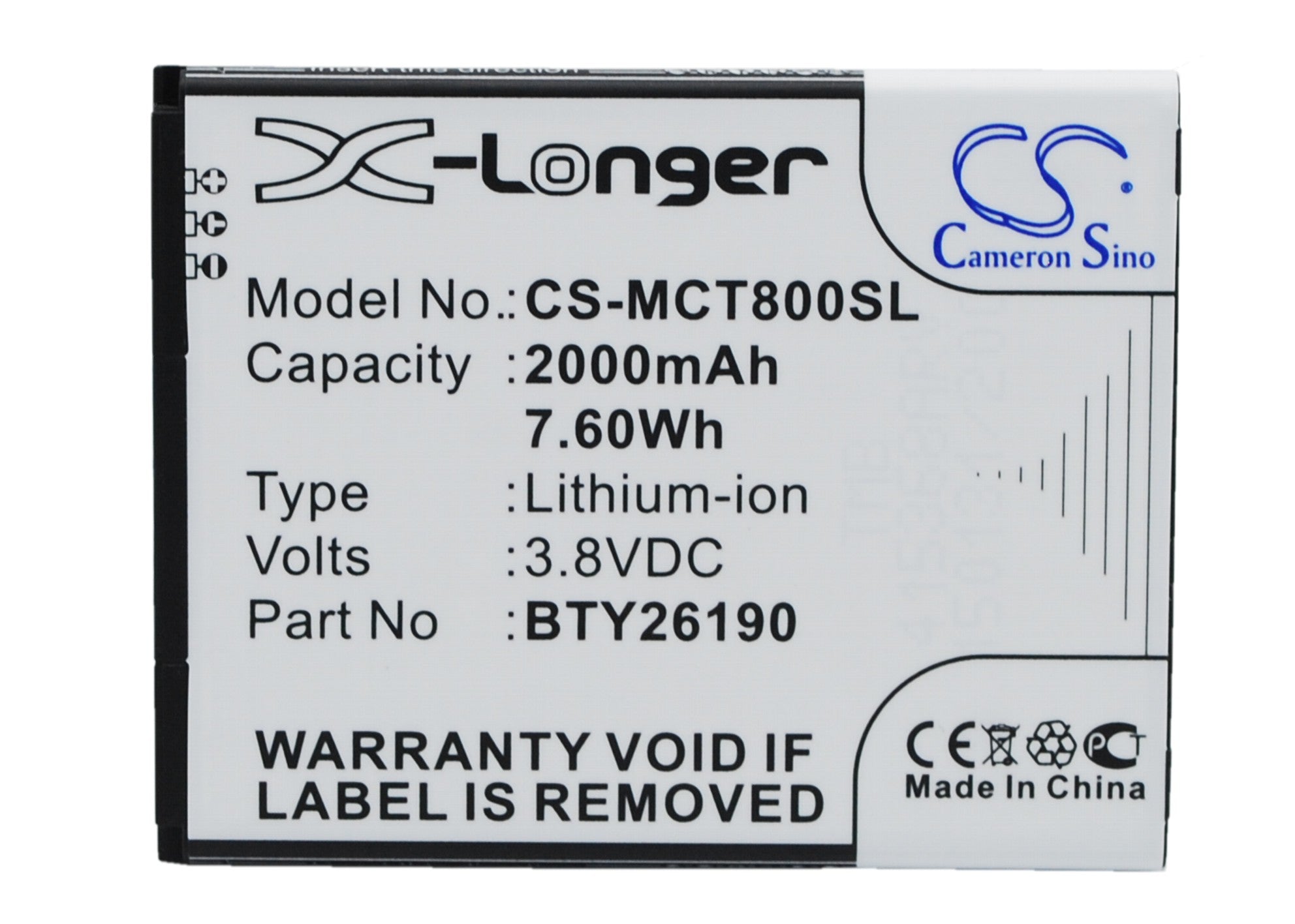 Mobistel Cynus T8 Smartphone Battery - 2000mAh, 3.8V Li-ion Replacement BTY26190 - Extended Life Power