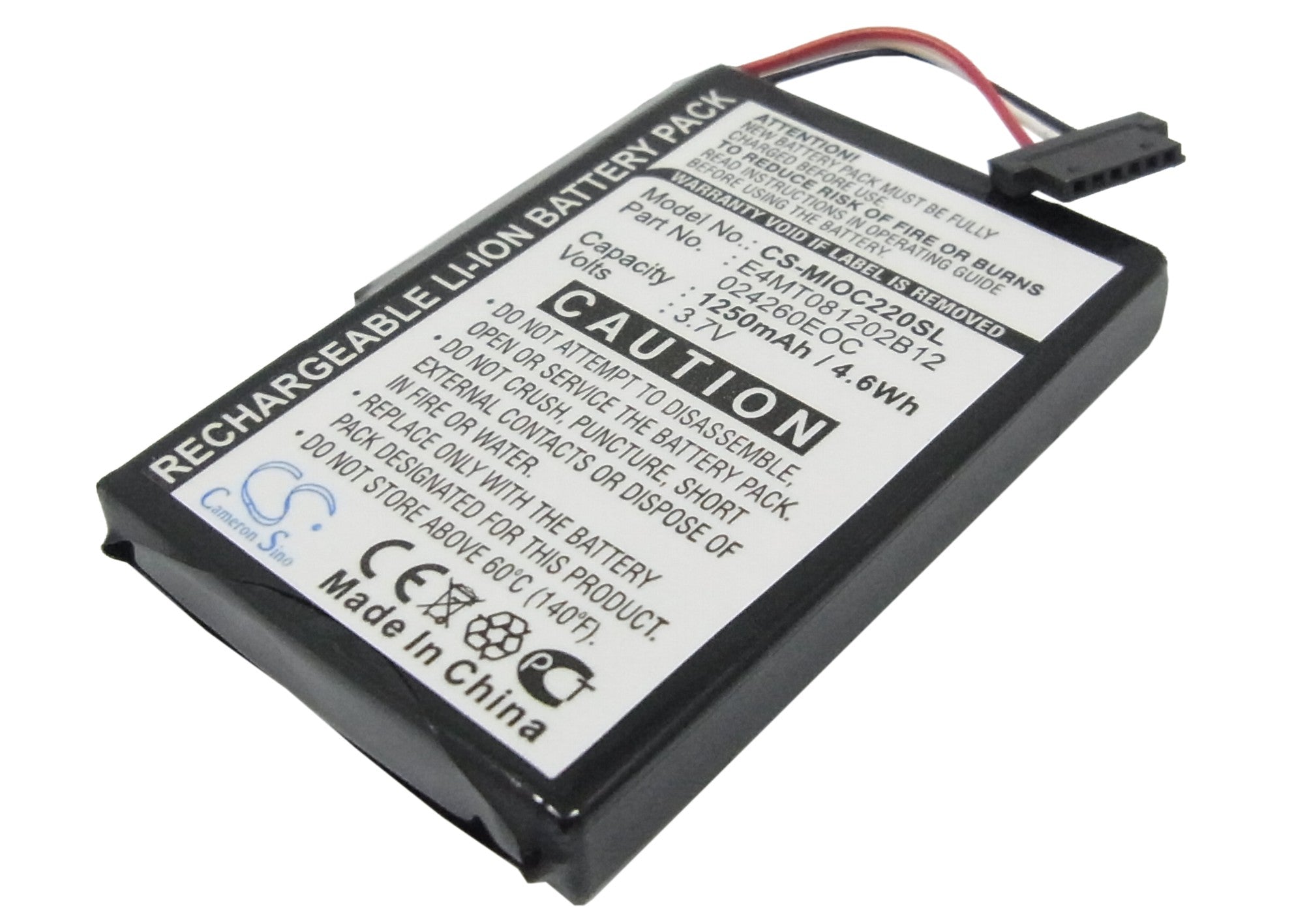 1250mAh GPS Navigator Battery for Clarion MAP770, Mio C220, Medion MD96250 - 3.7V Lithium-Ion Replacement