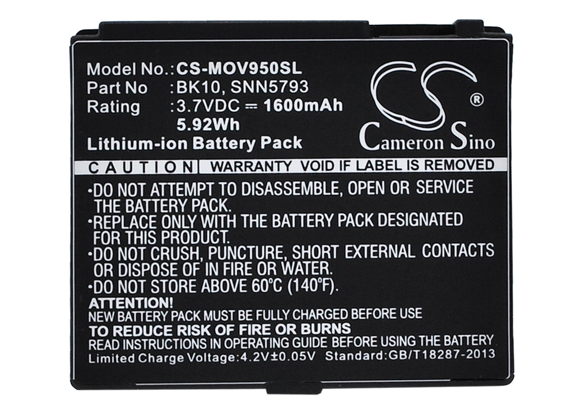 1600mAh Replacement Battery for Motorola V950 Renegade, i465 Clutch, i680 Brute, i890, ic602 - 3.7V Li-ion