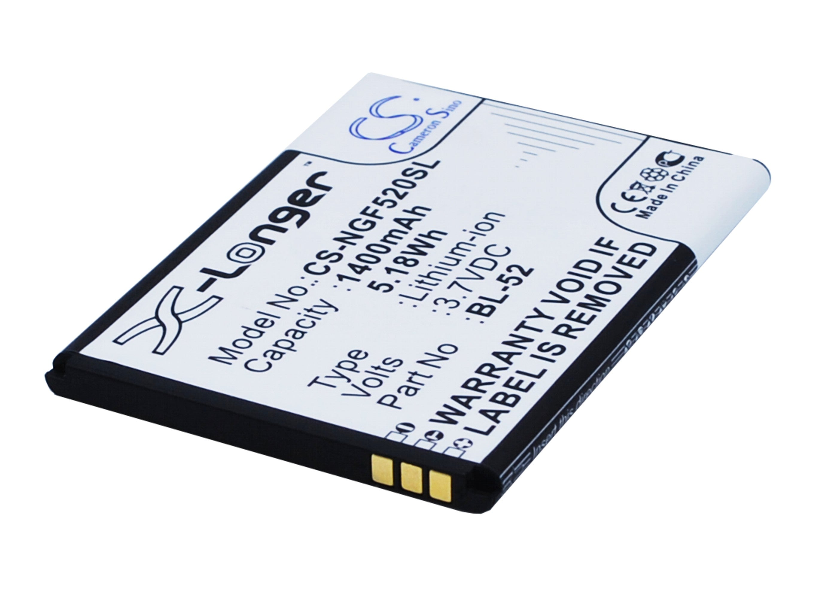 1400mAh Replacement Battery for NGM Forward Young Smartphone - 3.7V Li-ion BL-52