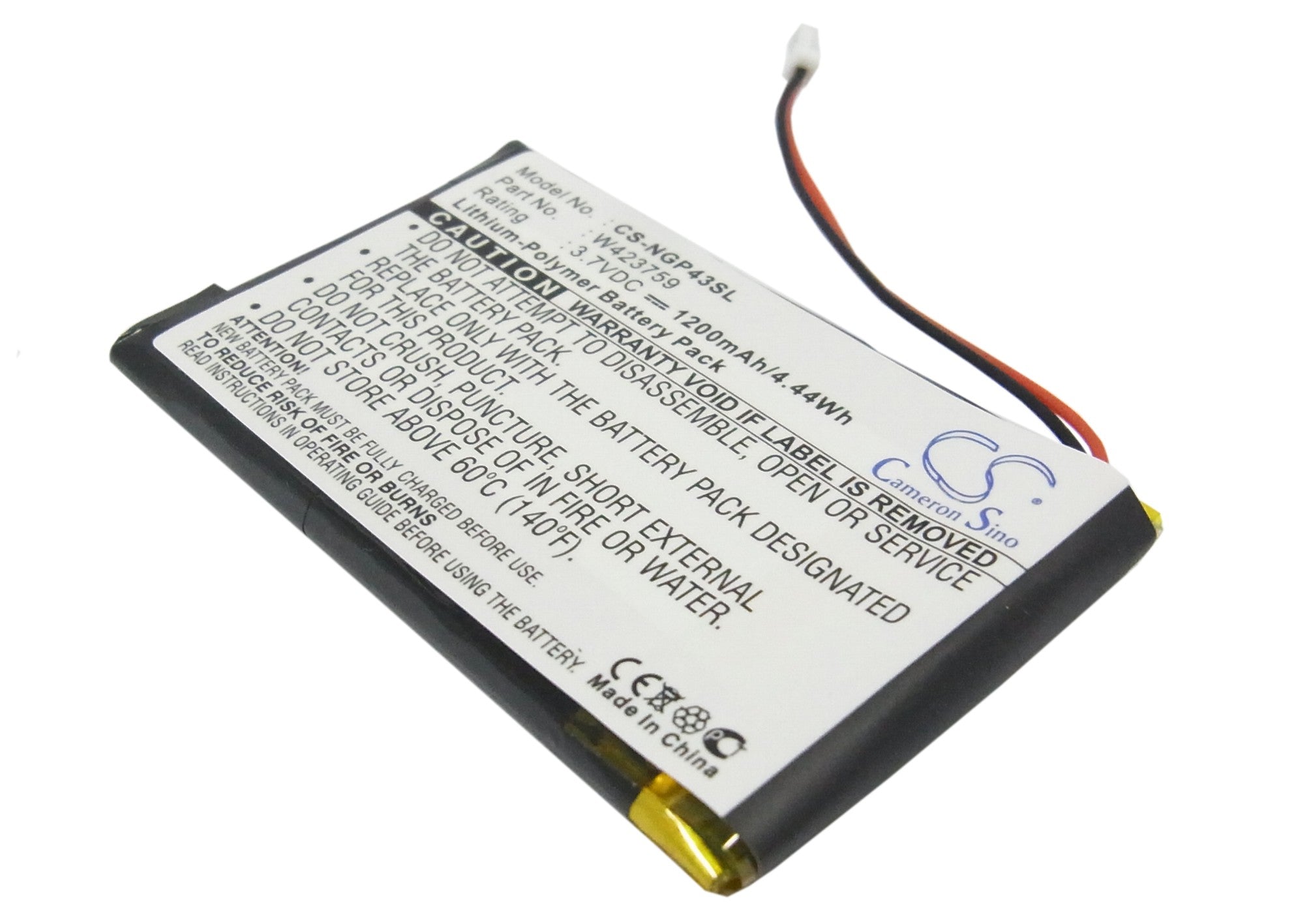 Navgear StreetMate GP-43 GPS Navigator Battery - 1200mAh 3.7V Li-Polymer Replacement (52.20x41.91x6.14mm)