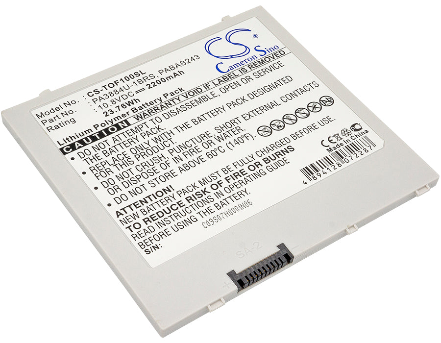 2200mAh Li-Polymer Replacement Battery for Toshiba 10" Thrive & Folio 100 Tablets (10.8V 23.76Wh)