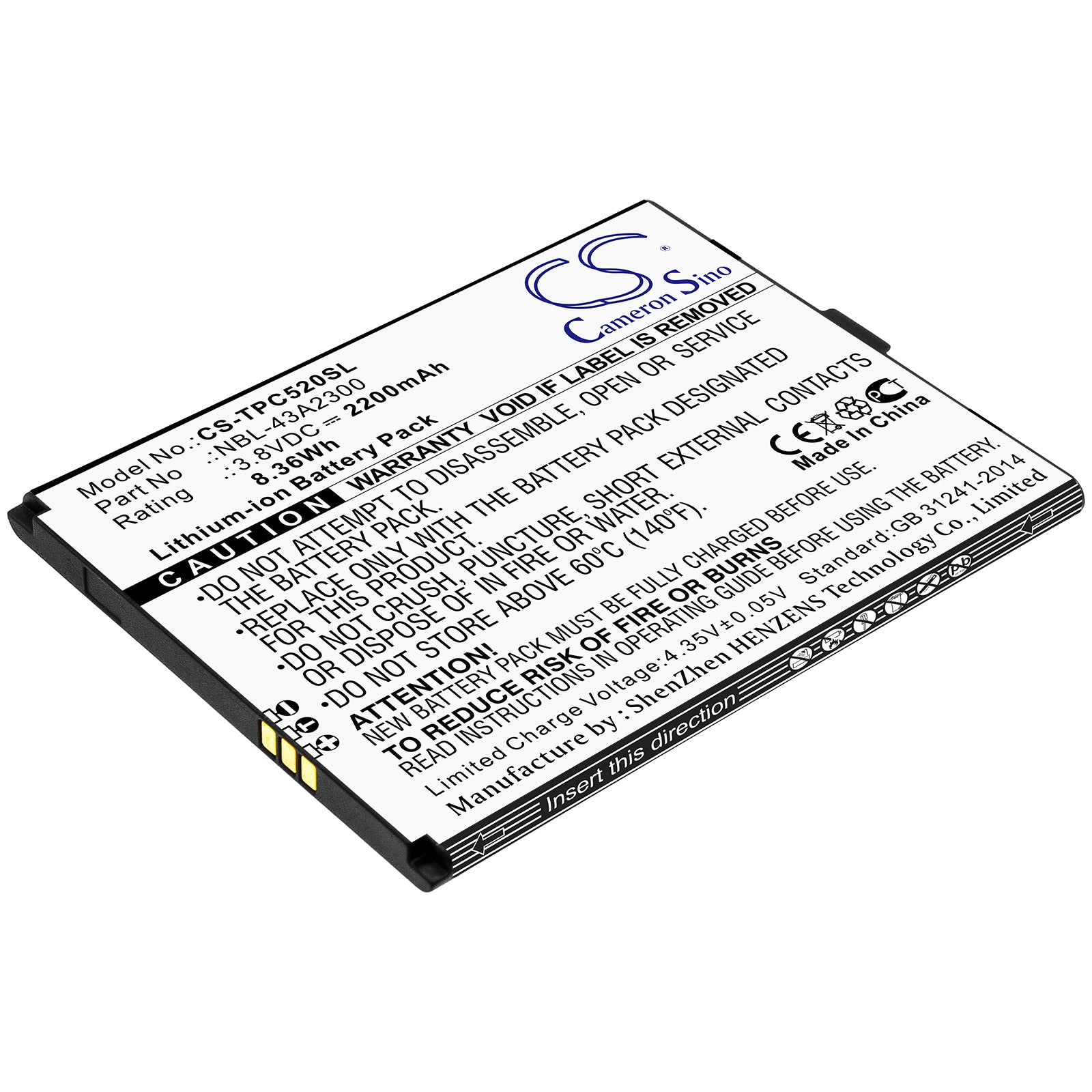 2200mAh Replacement Battery for Neffos C5A/TP703A Smartphone - 3.8V Li-ion, 74.45x57.96mm