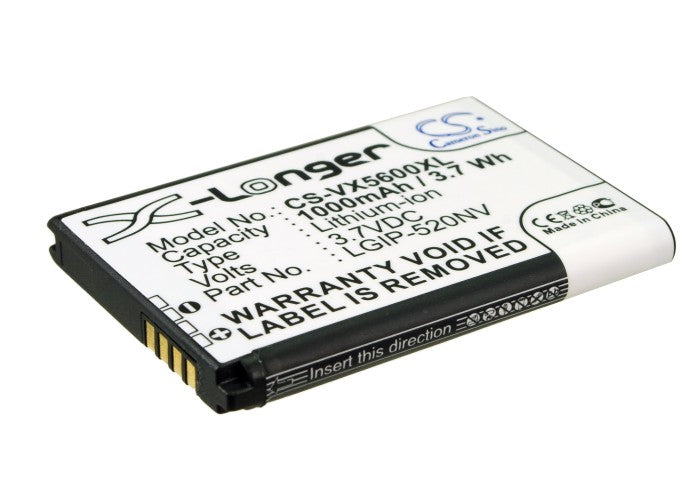 1000mAh 3.7V Li-ion Replacement Battery for LG Cosmos Touch VN270, Revere VN150, Accolade VX5600
