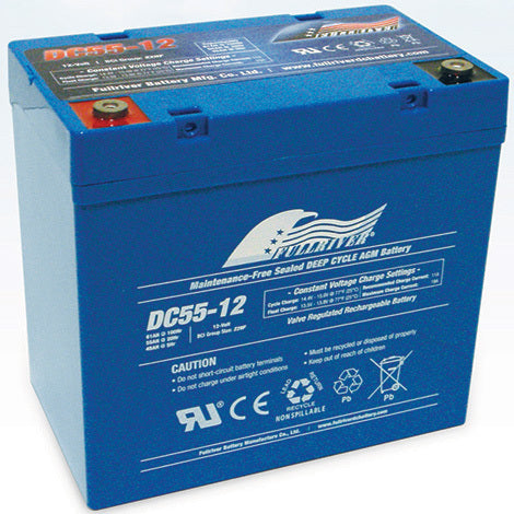 Fullriver DC55-12 12V 55Ah AGM Battery - Deep Cycle, Sealed Lead Acid, Solar, RV, Marine, Backup Power
