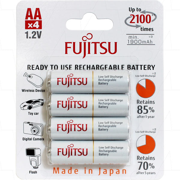 Fujitsu HR-3UTC(4B) Professional AA NiMH Rechargeable Batteries - 2100 Cycles, 1.9Ah, 1.2V, High-Drain Device Ready