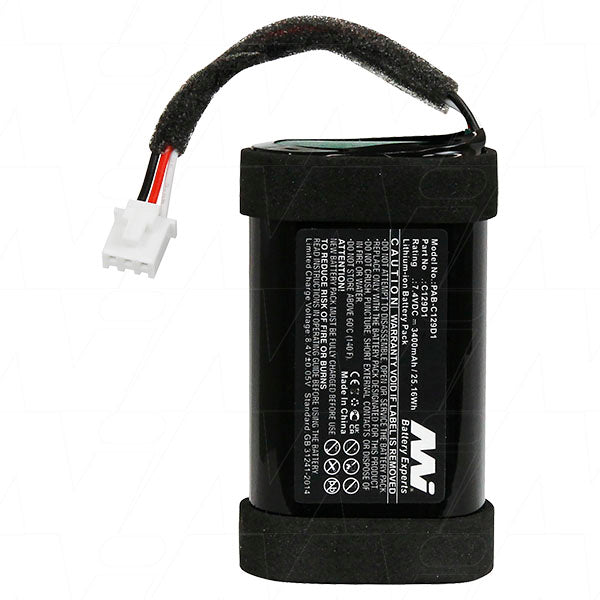 Professional-Grade 7.4V Lithium-Ion Battery Pack for Portable Bluetooth Speakers - 3.4Ah, 25.2Wh, Compact 68.56x38.1mm