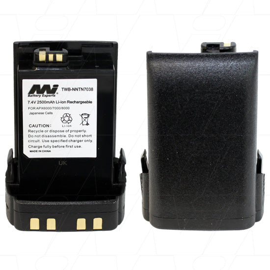 Professional Two-Way Radio Battery MI Battery Experts TWB-NNTN7038 - 7.4V LiIon, 2.5Ah Capacity, 18.5Wh, Compact 60.5x86.5mm Design