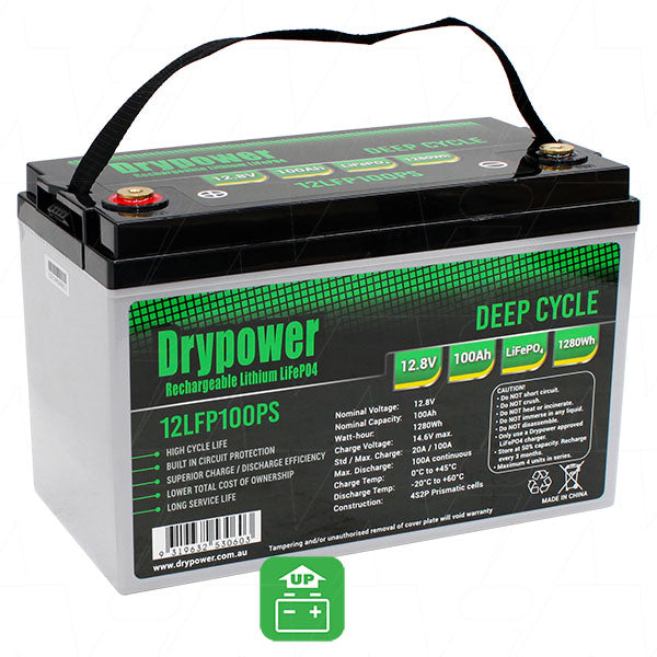 Drypower 12.8V 100Ah Lithium Iron Phosphate (LiFePO4) Rechargeable Lithium Battery - Up to 4 in Series Capable