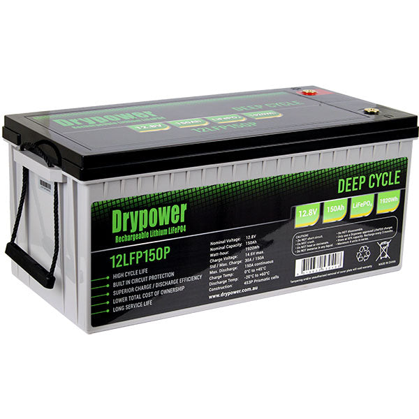 Drypower 12.8V 150Ah Lithium Iron Phosphate (LiFePO4) Rechargeable Lithium Battery - Up to 4 in Series Capable