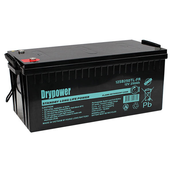 12V 250Ah Drypower Long Life Standby AGM Battery - 10-12 Year Design Life