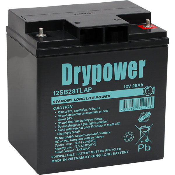 12V 28Ah Drypower Long Life Standby AGM Battery - 6-9 Year Design Life