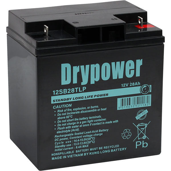 12V 28Ah Drypower Long Life Standby AGM Battery - 6-9 Year Design Life