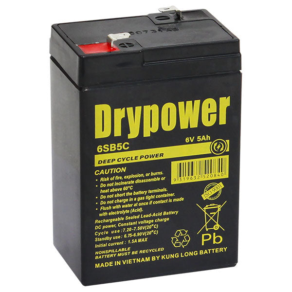 Drypower 6SB5C 6V 5Ah SLA Battery - for Cyclic and Standby use.