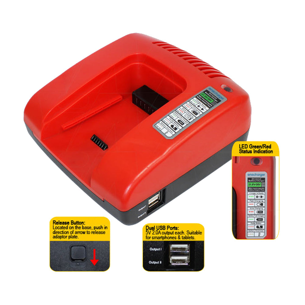 Universal Powertool Battery Charger 21.6V-36V Base (Red)