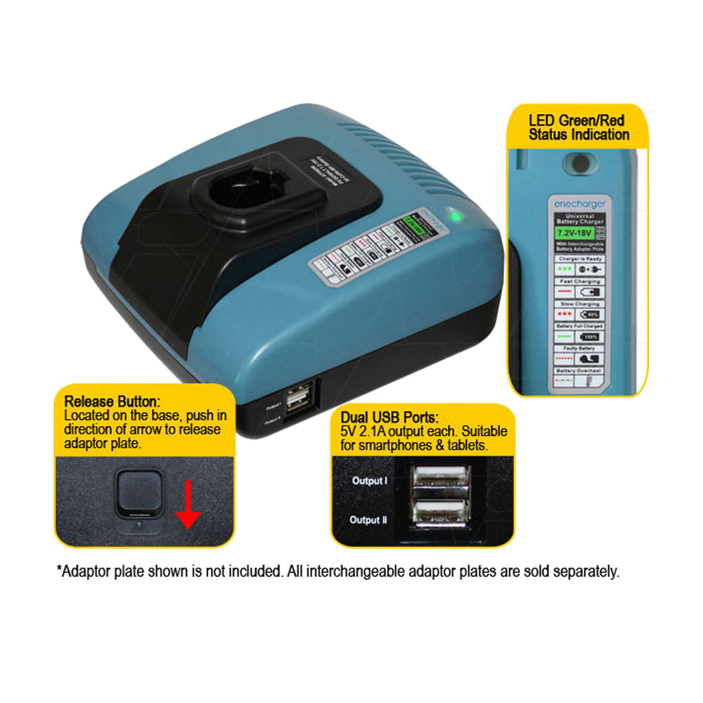 Universal 7.2V-20V NiCd - NiMH - LiIon Powertool Battery Charger Base (Green Colour)