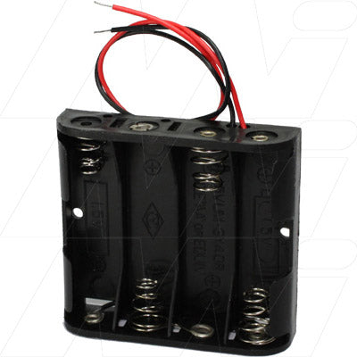 Battery Holder 4XROW AA Flat c-w Leads