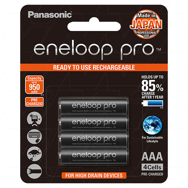 Eneloop Pro AAA 900mAh NiMH High Capacity NiMH Batteries 4Pk