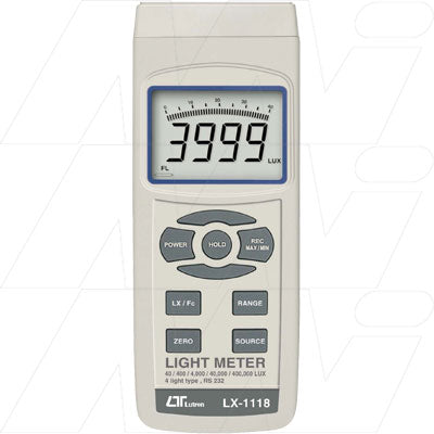 Light Meter, LCD Display with Bar Graph, 4 Light Type Selection