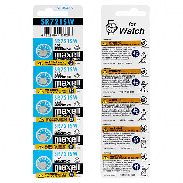 MAXELL 1.55V 25mAh Silver Oxide Watch Battery (V362)