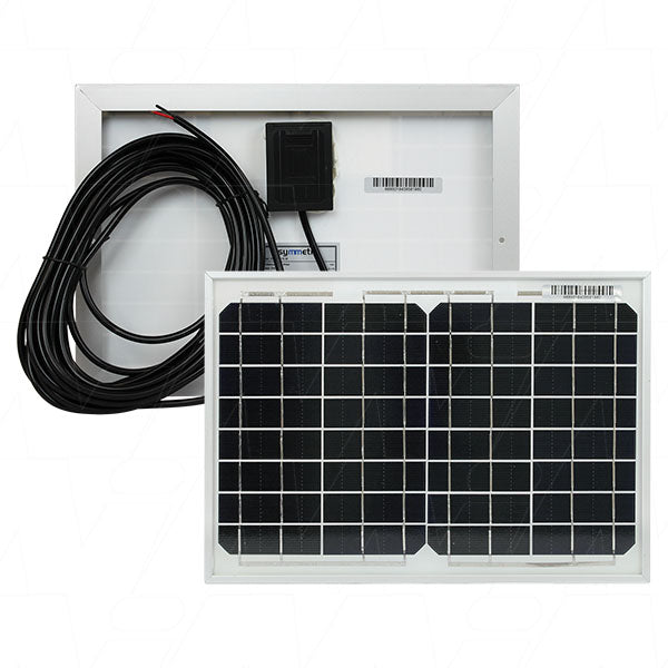 12V 10W 36 Cell Symmetry Monocrystalline Solar Module with IP64 rated junction box and 8m x 0.5mm2 dual core leads