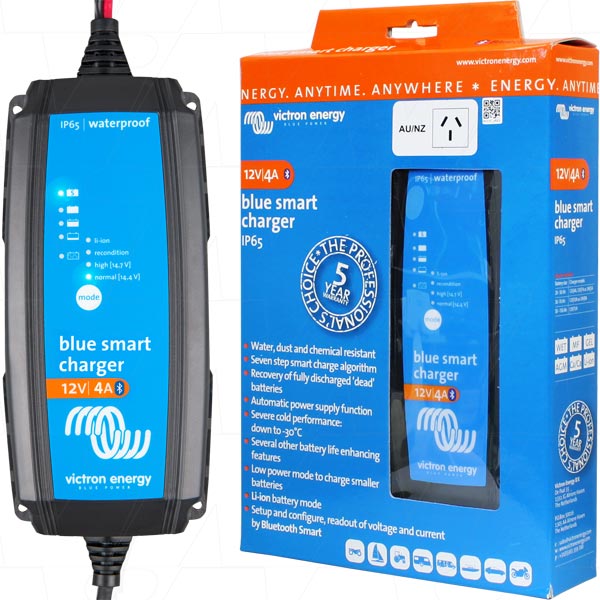 Blue Smart IP65 SLA-LiFePO4 Charger 12V 4A + Alligator Clips