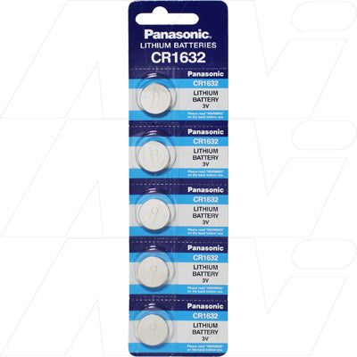 Panasonic CR1632 3V 140mAh Lithium Coin Cell Blister of 5