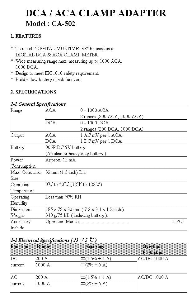 CLAMP ADAPTOR - DCA/ACA 0-1000A