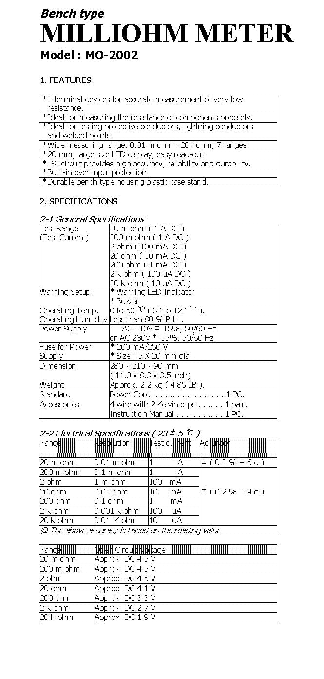 Milliohm Meter, 7 Ranges, Bench Type