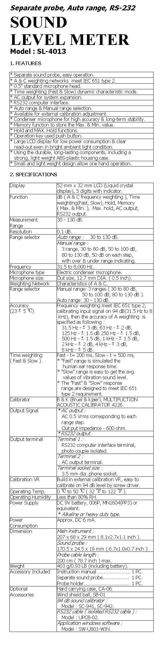 Sound Level Meter Auto Range + RS232