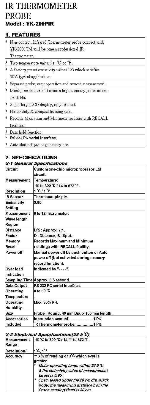 Temperature Probe For YK2001TM