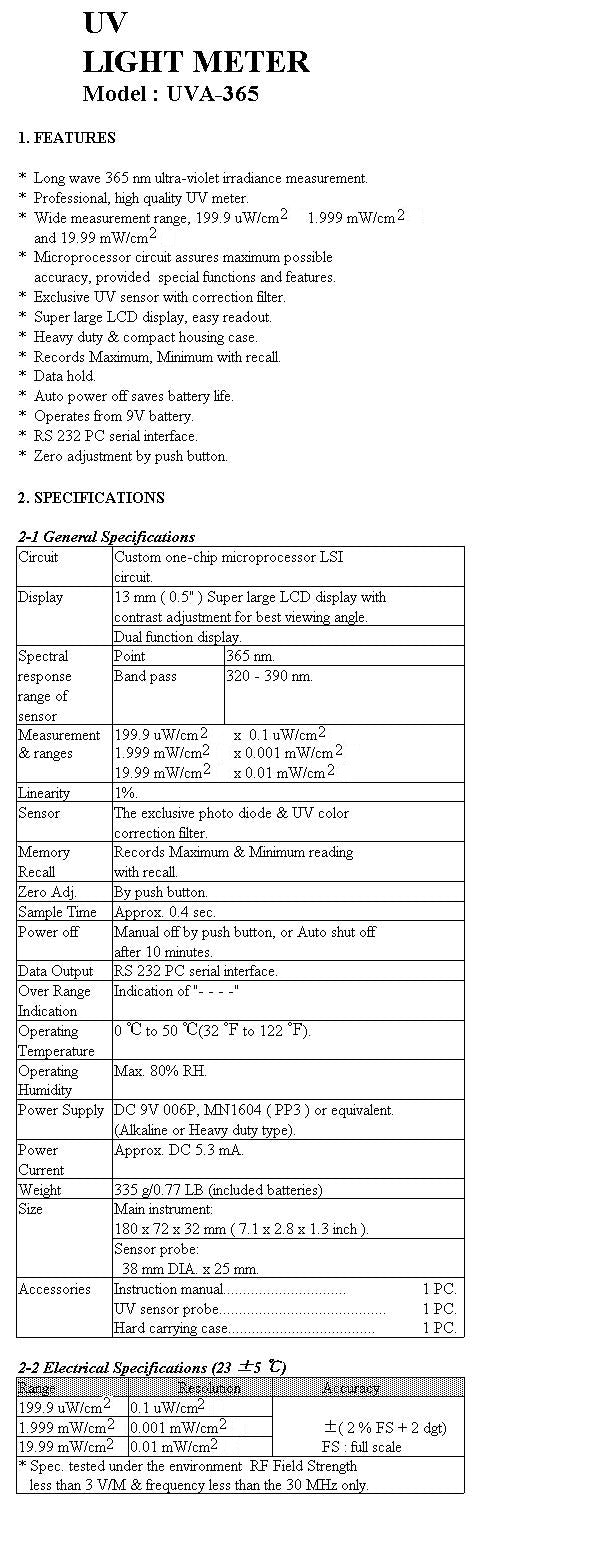 UV-Light Meter With RS232 Interface