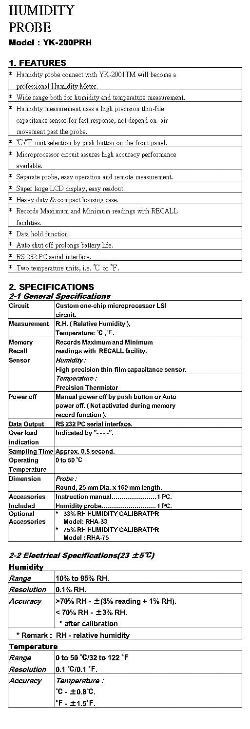 Humidity Probe For YK2001TM